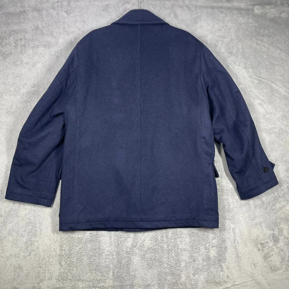Lands End Mens Large 42-44 Wool Cashmere Peacoat Navy Insulated Vintage
